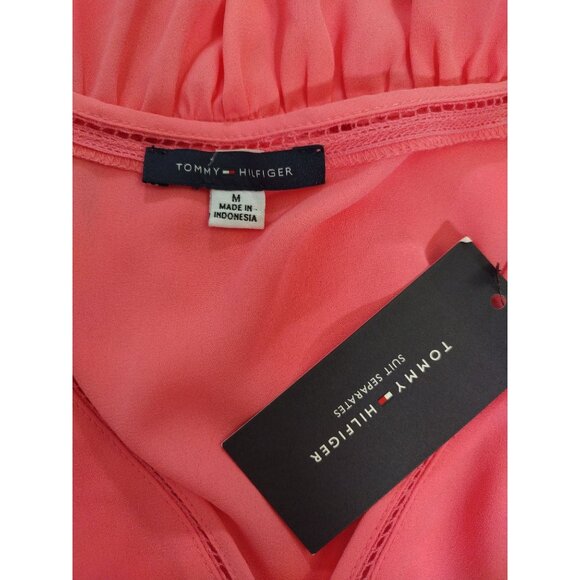 Tommy Hilfiger Womens Pink Ruffled Button-Up Sleeveless Top M Polyester. NWT - Picture 3 of 8